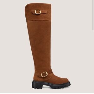 Brown Stuart Weitzman Knee-High Boots with Buckle Detail